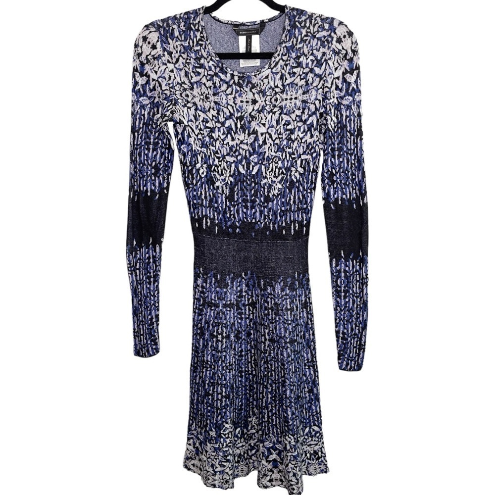 BCBGMAXAZRIA Silk Blend Abstract Printed Long Sleeve Knit Dress Size XS